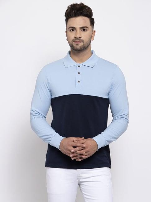 kalt navy & sky blue colour-block polo t-shirt