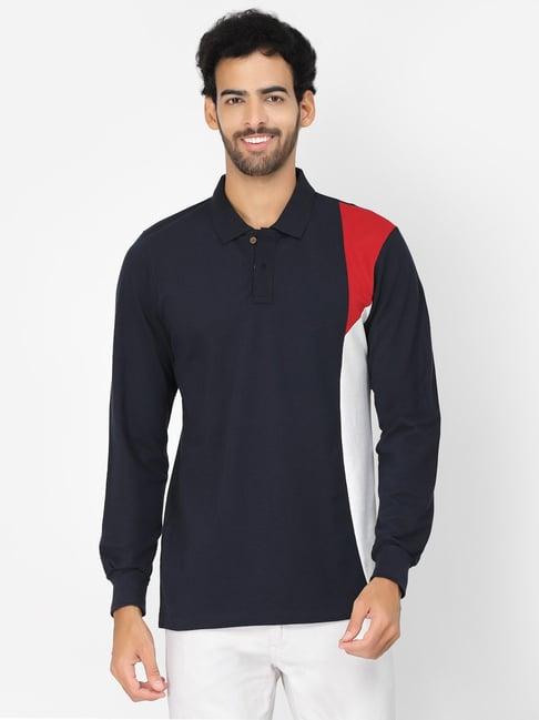 kalt navy & white regular fit polo t-shirt