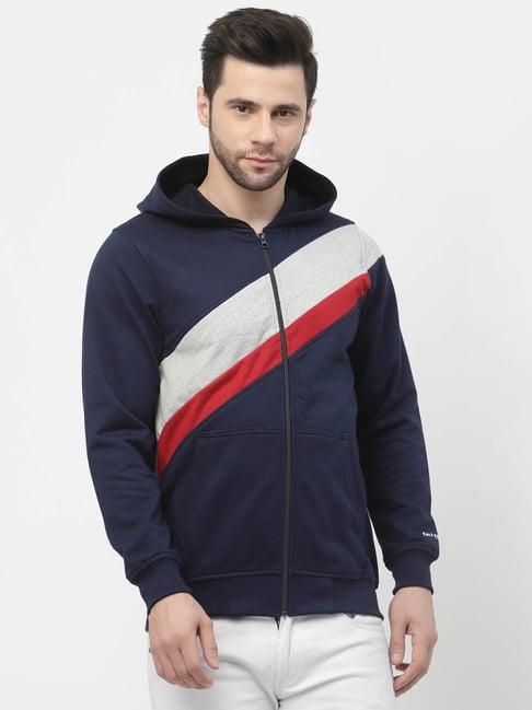 kalt navy regular fit colour-block hooded sweatshirt