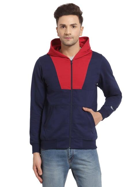 kalt navy regular fit colour block hooded sweatshirt