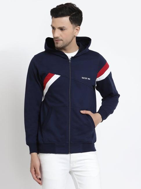 kalt navy regular fit striped hooded sweatshirt