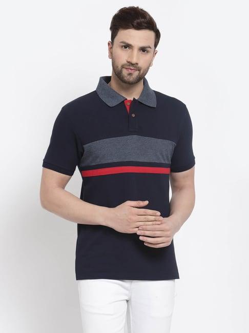 kalt navy regular fit striped polo t-shirt