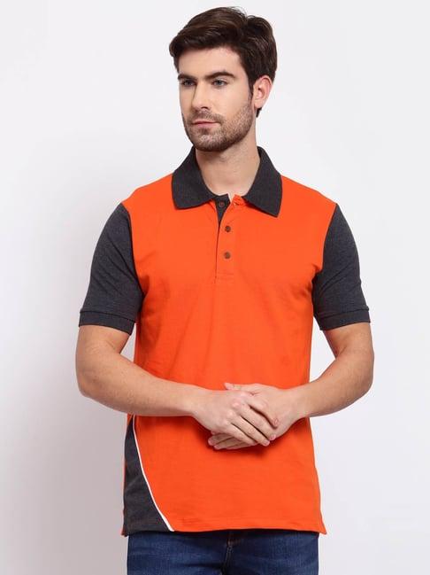 kalt orange & dark grey regular fit colour-block polo t-shirt