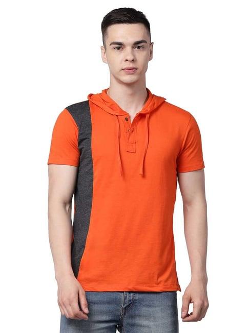 kalt orange regular fit hooded t-shirt