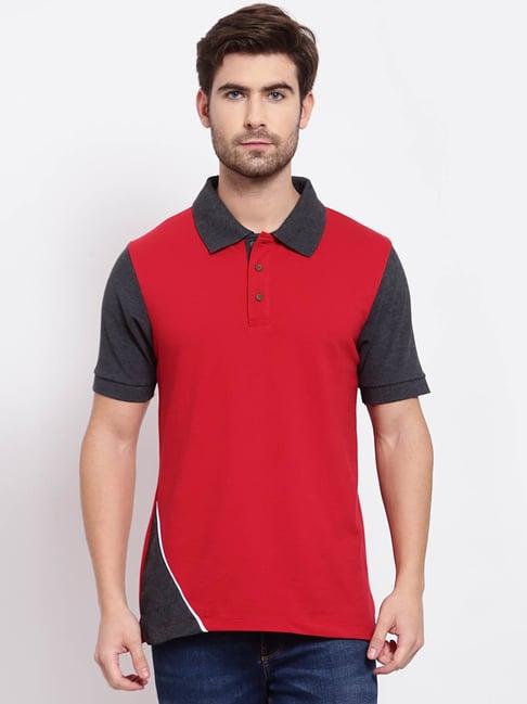 kalt red & dark grey regular fit colour-block polo t-shirt