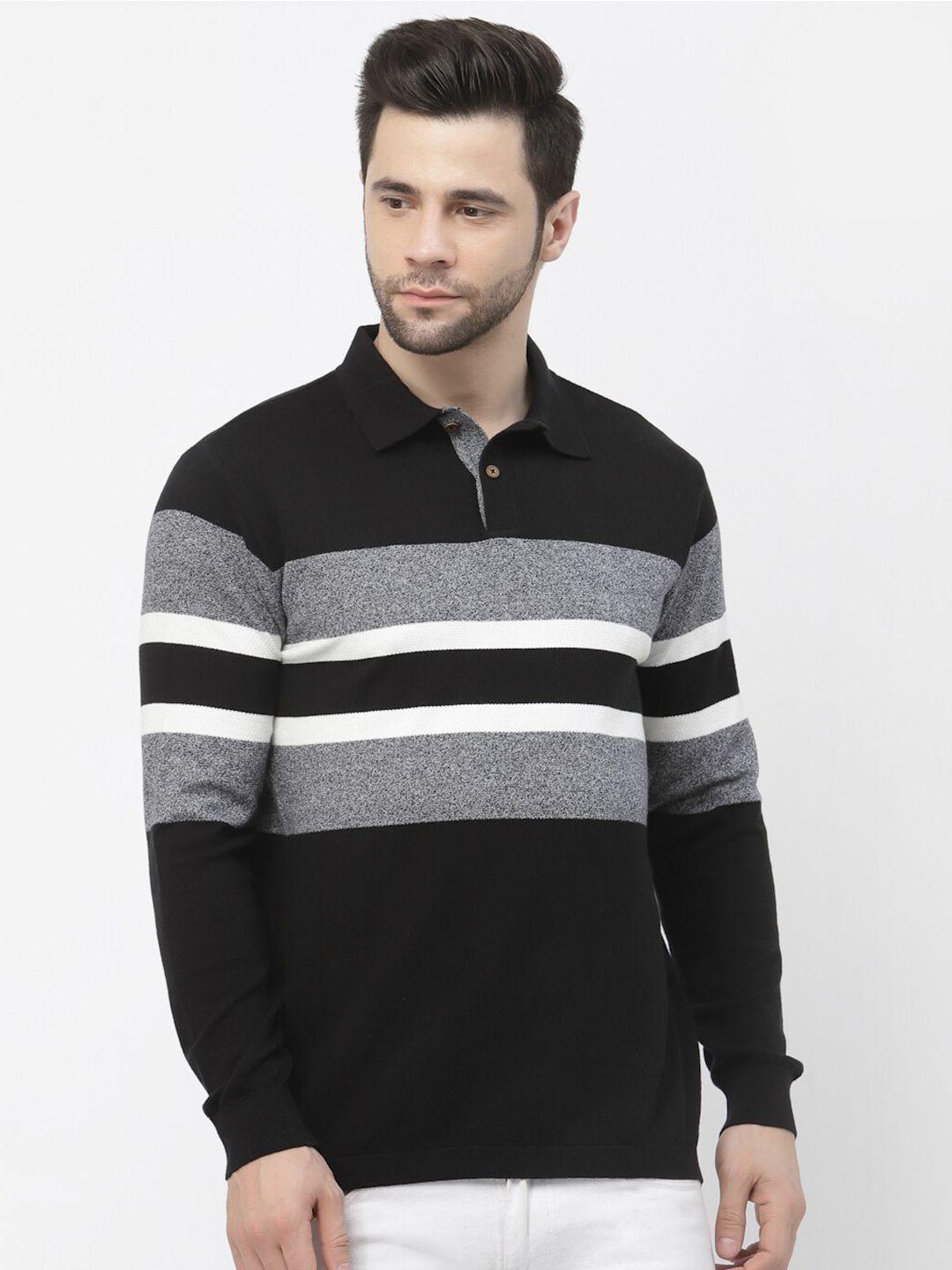 kalt striped long sleeve polo collar casual t-shirt