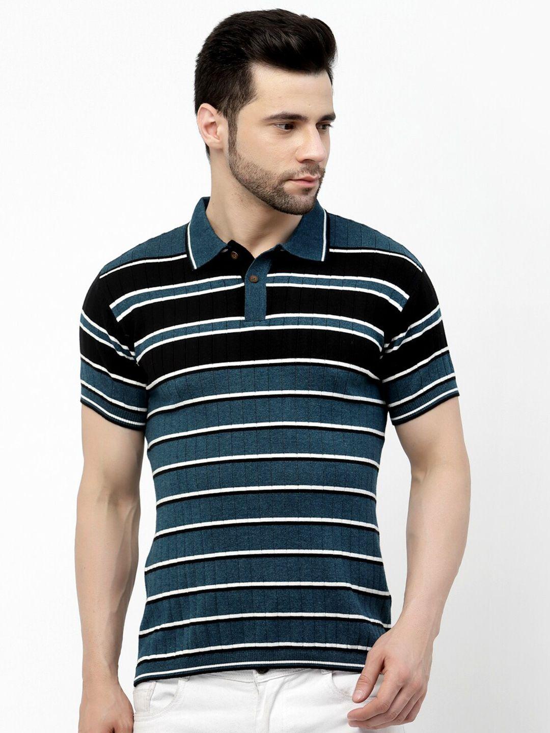 kalt striped polo collar cotton t-shirt