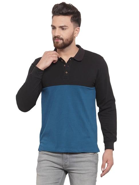 kalt teal & black colour-block polo t-shirt