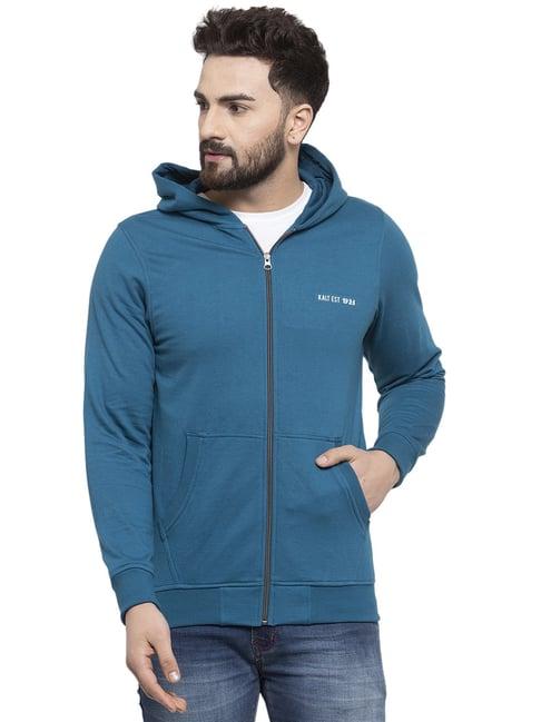 kalt teal regular fit hooded sweatshirt