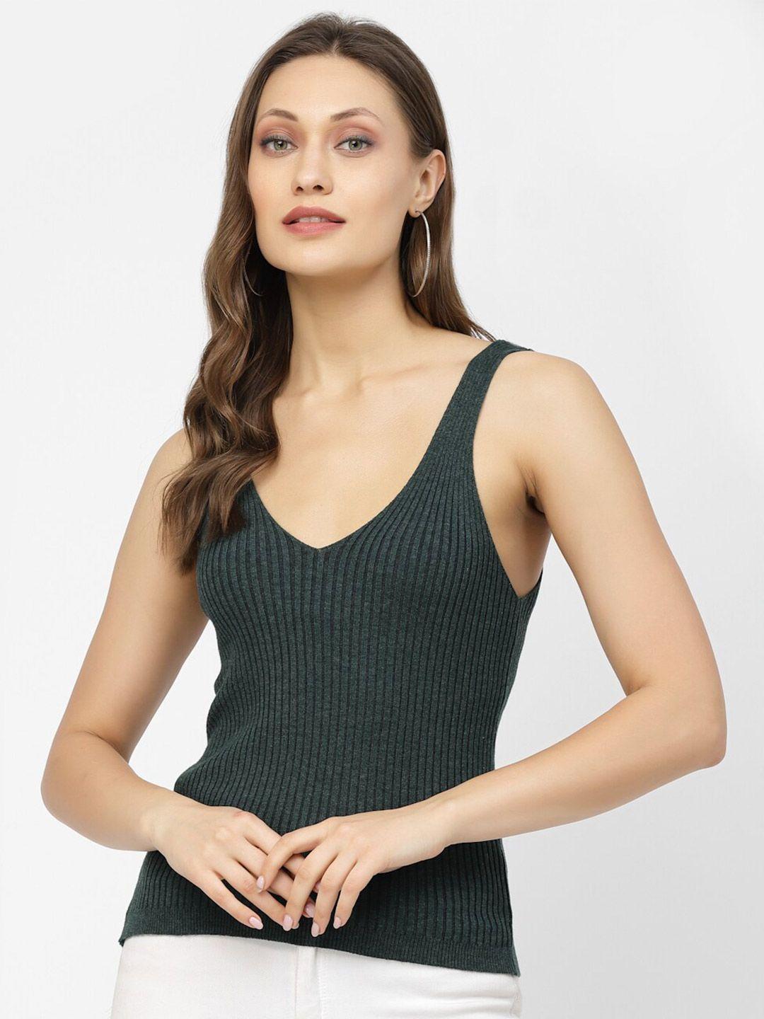 kalt v-neck sleeveless ribbed cotton fitted top