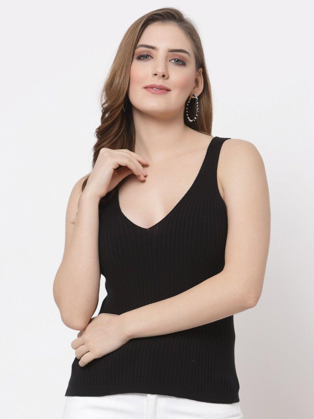 kalt v-neck sleeveless ribbed cotton fitted top