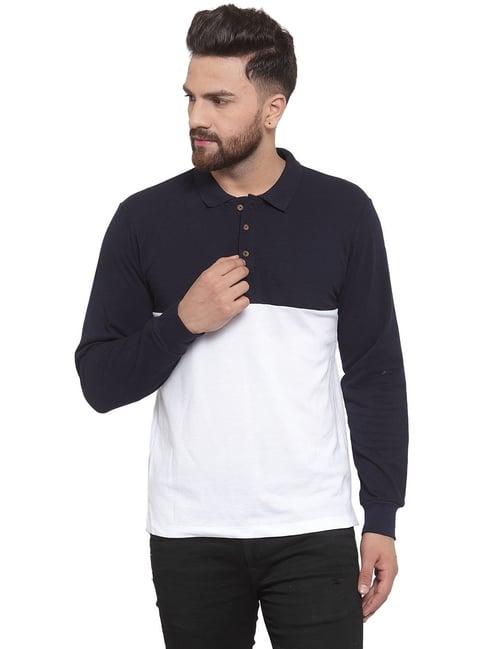 kalt white & navy colour-block polo t-shirt