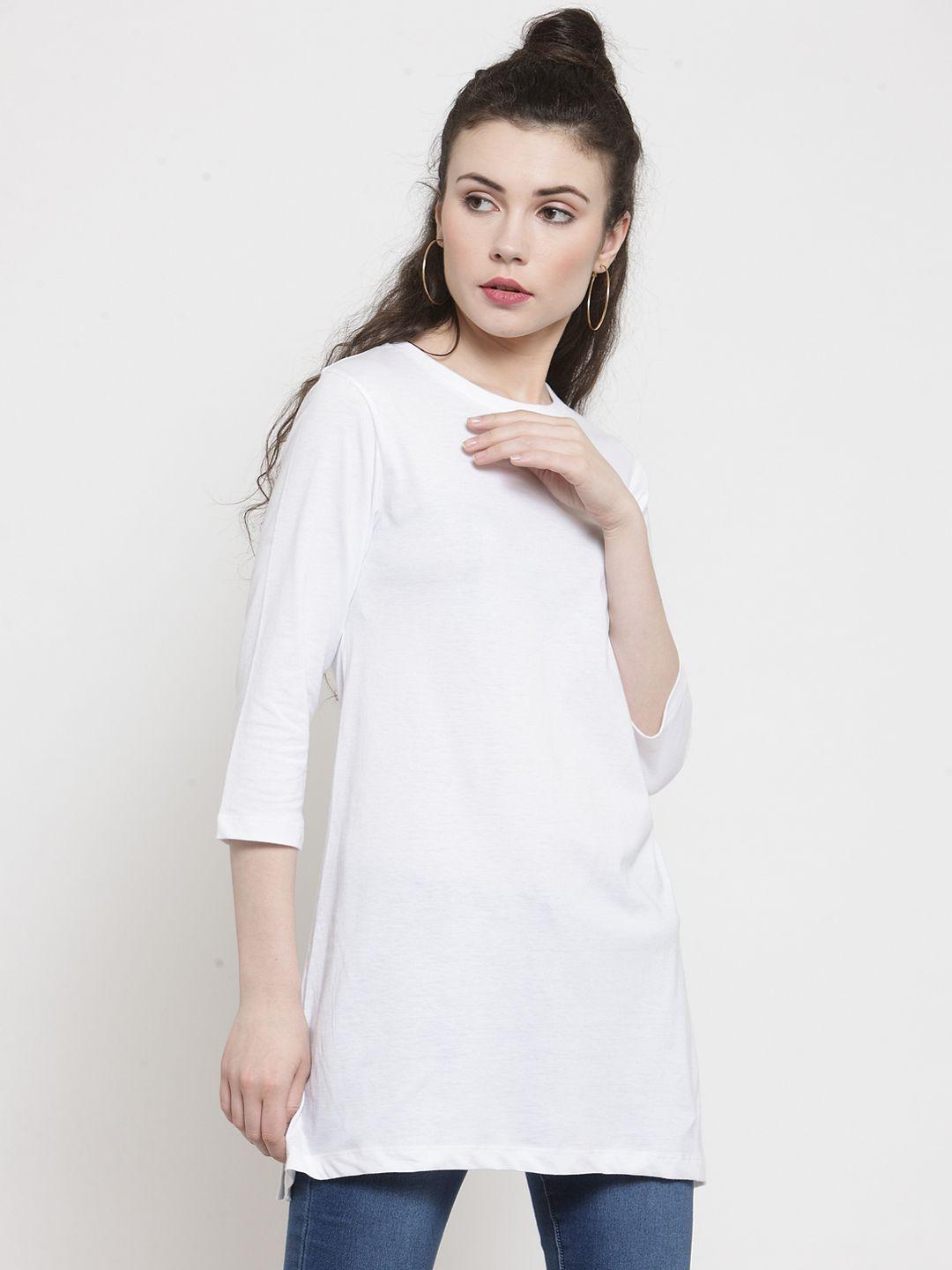 kalt women white solid round neck t-shirt