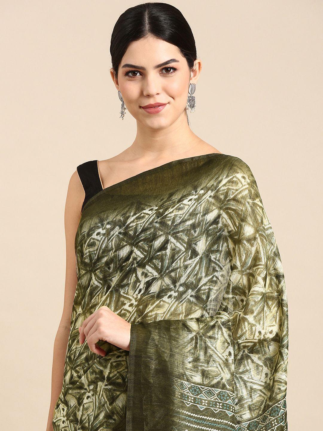 kalyan silks abstract printed jute silk saree