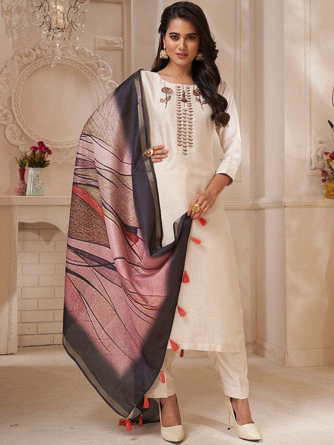 kalyan silks embroidered kurta & trouser with dupatta