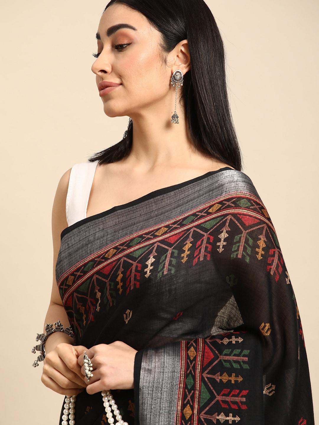 kalyan silks ethnic motifs printed cotton linen saree