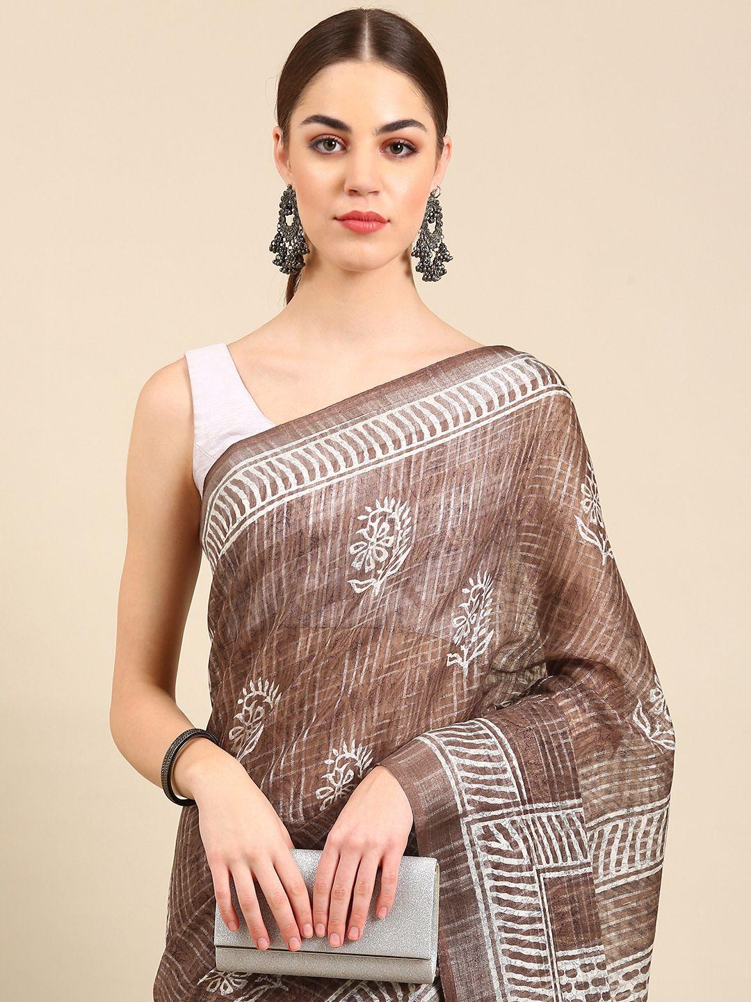 kalyan silks ethnic motifs printed jute silk saree