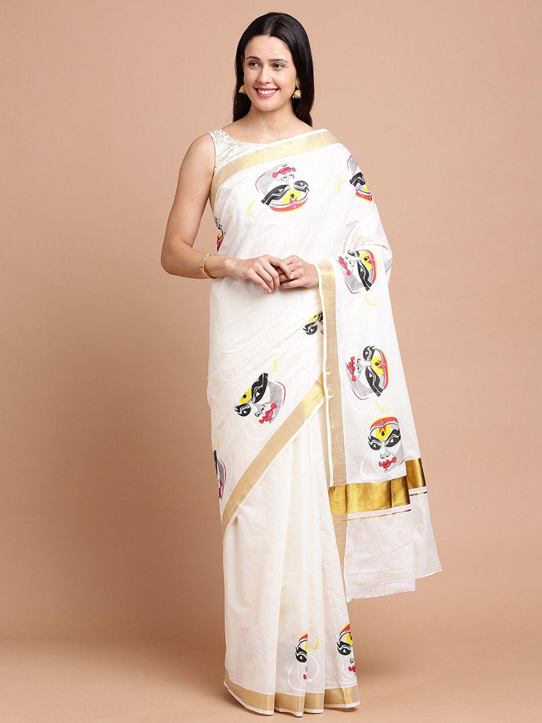 kalyan silks ethnic motifs printed zari silk cotton saree