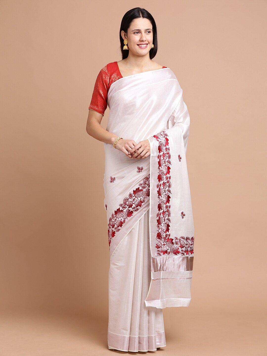 kalyan silks floral embroidered silk cotton saree