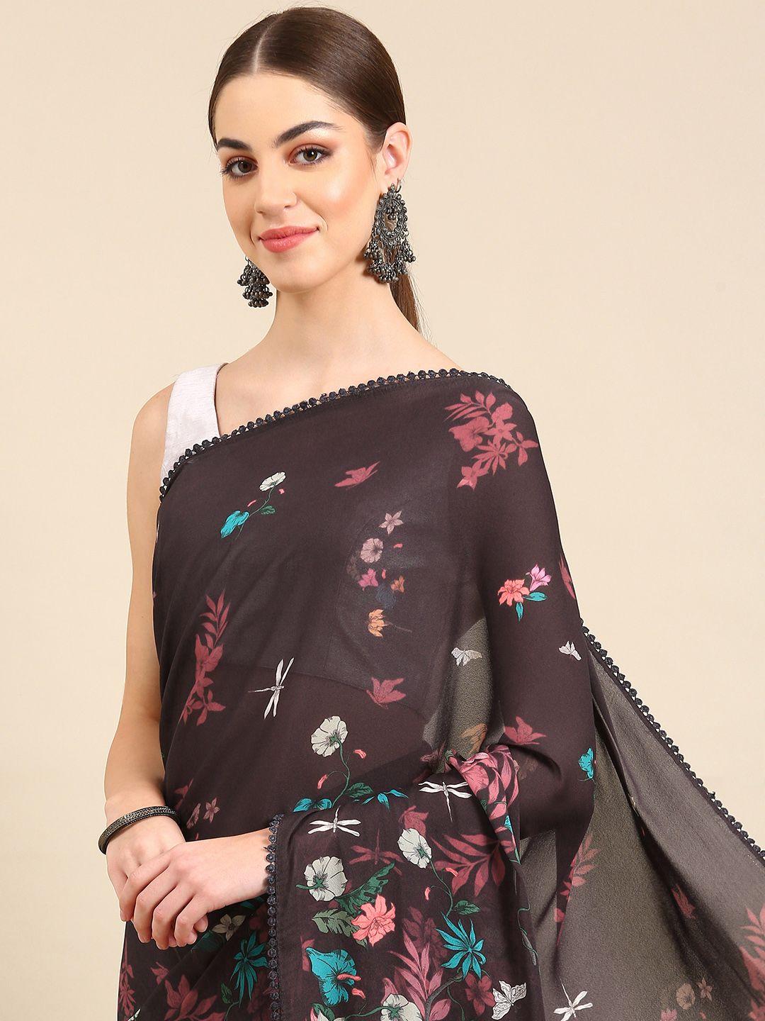 kalyan silks floral printed pure chiffon saree