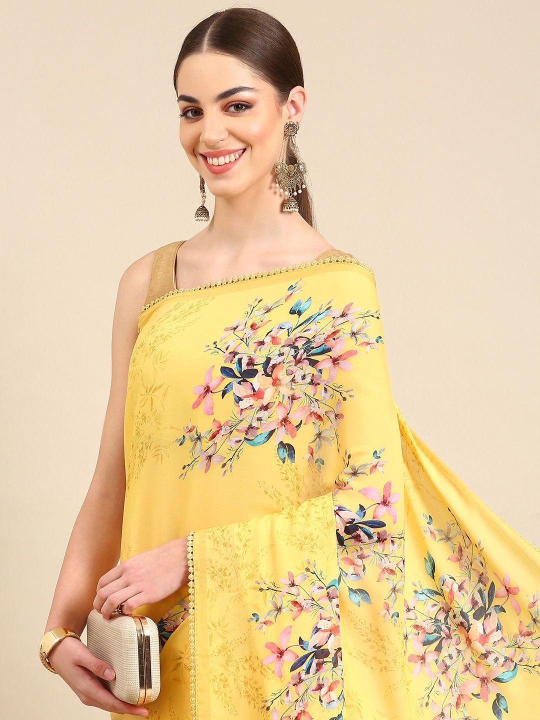 kalyan silks floral printed pure chiffon saree
