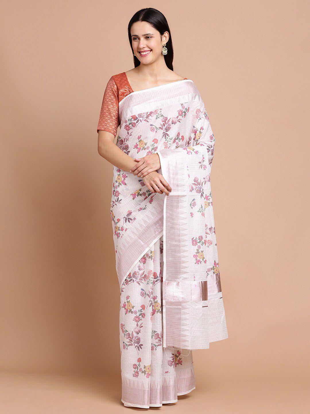 kalyan silks floral printed zari silk cotton saree