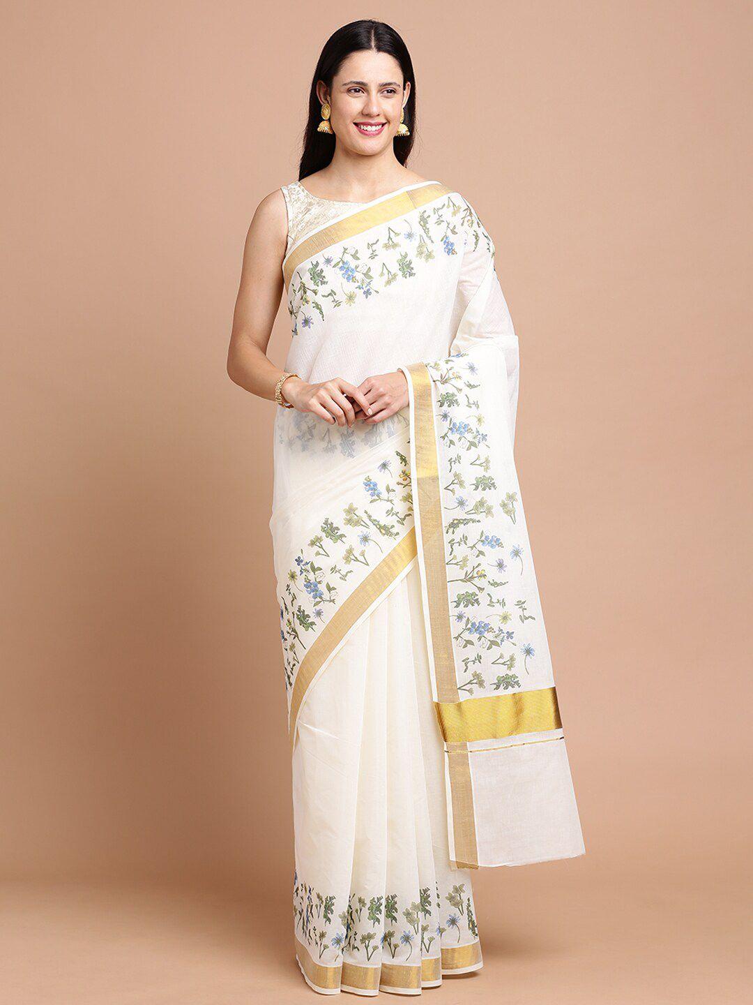 kalyan silks floral printed zari silk cotton saree