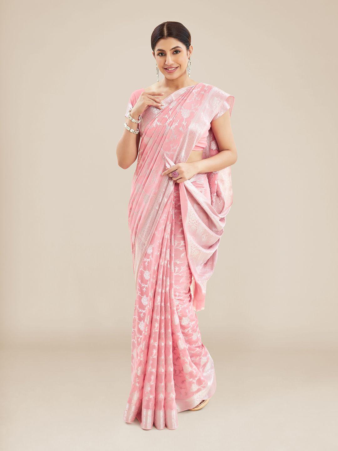 kalyan silks floral woven design zari organza banarasi saree