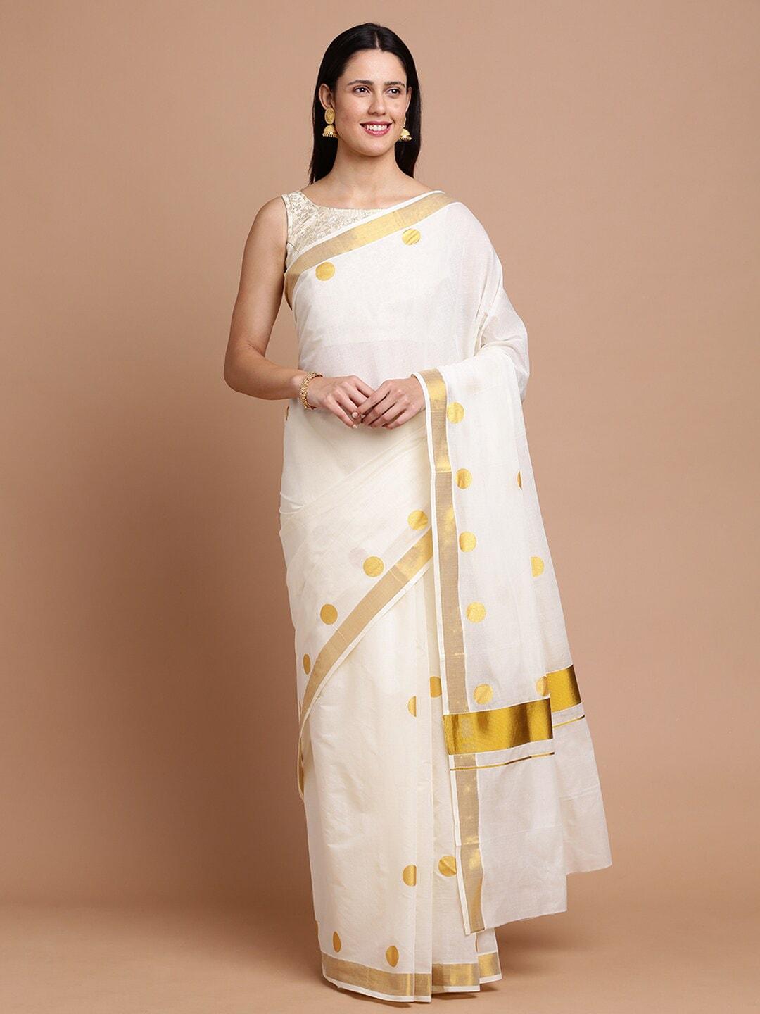 kalyan silks polka dots woven design zari silk cotton saree