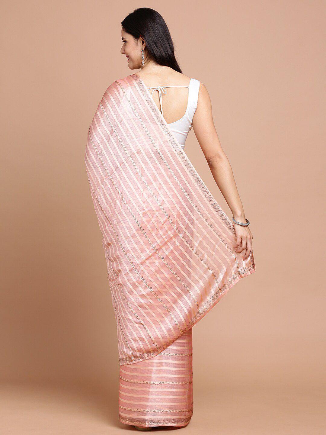 kalyan silks striped beads & stones silk cotton saree