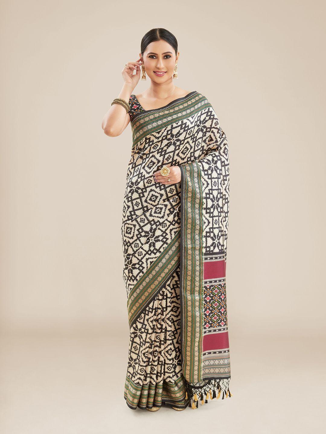 kalyan silks ajrak block print zari patola saree