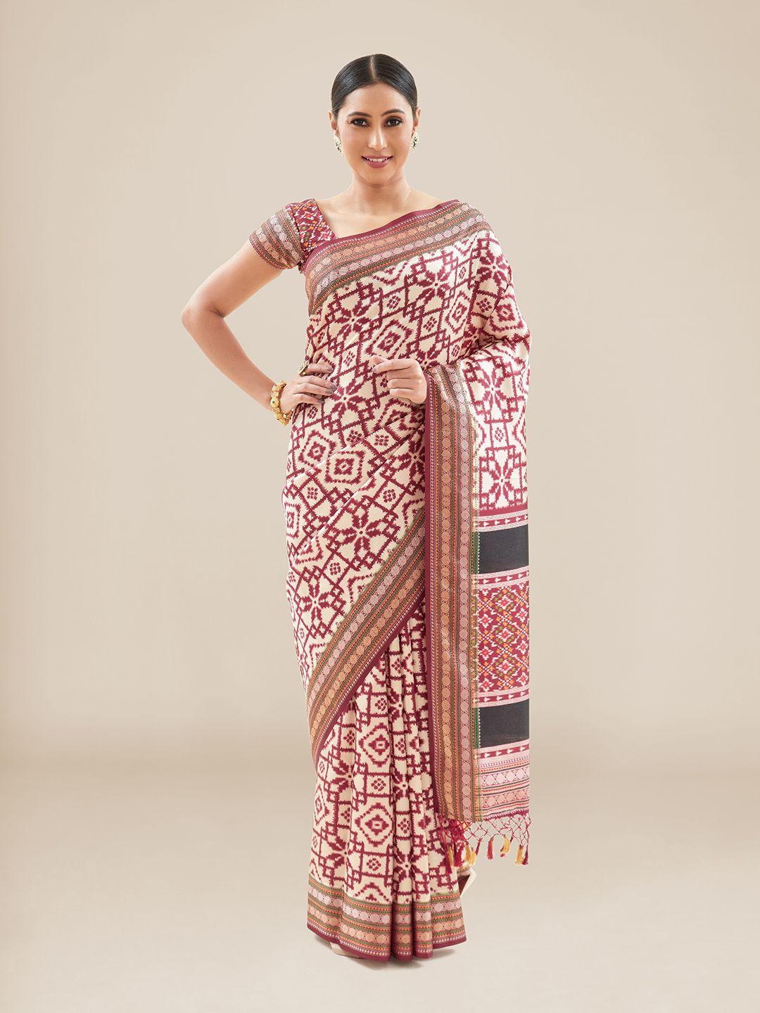 kalyan silks ajrak block printed patola saree