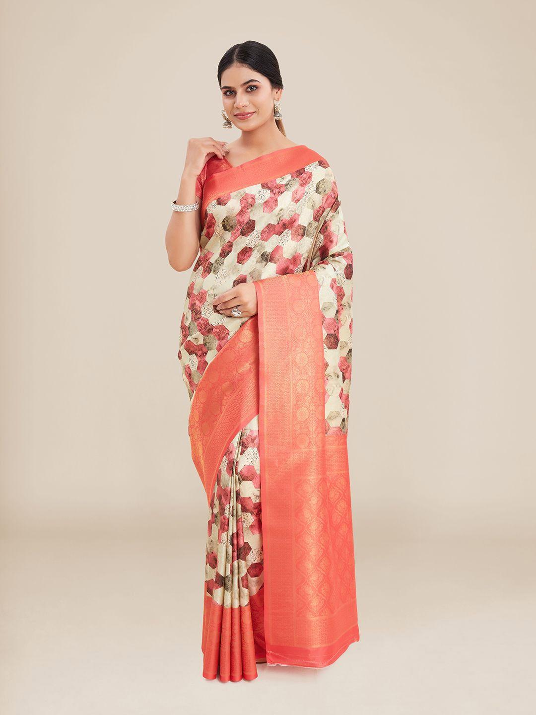 kalyan silks beige & peach-coloured zari silk blend saree