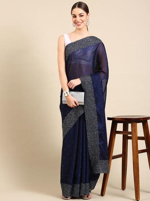 kalyan silks blue embellished saree with unstitched blouse