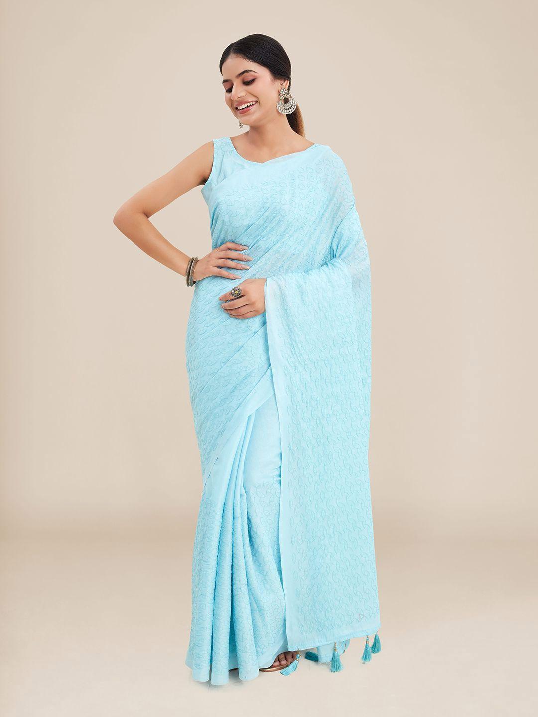 kalyan silks blue embroidered saree