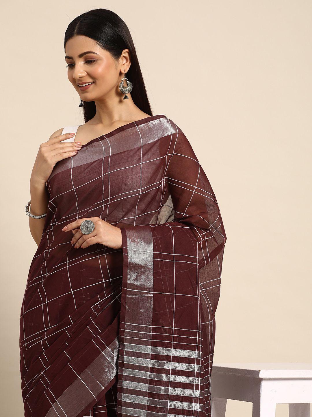 kalyan silks checked pure linen taant saree