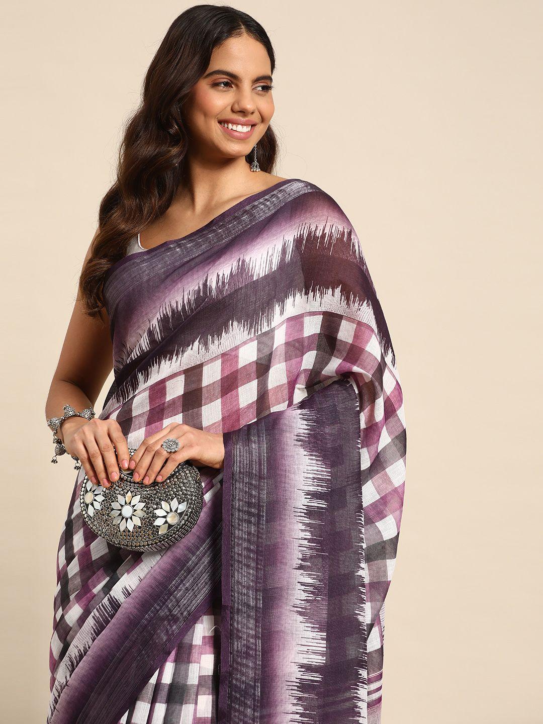 kalyan silks checked pure linen taant saree