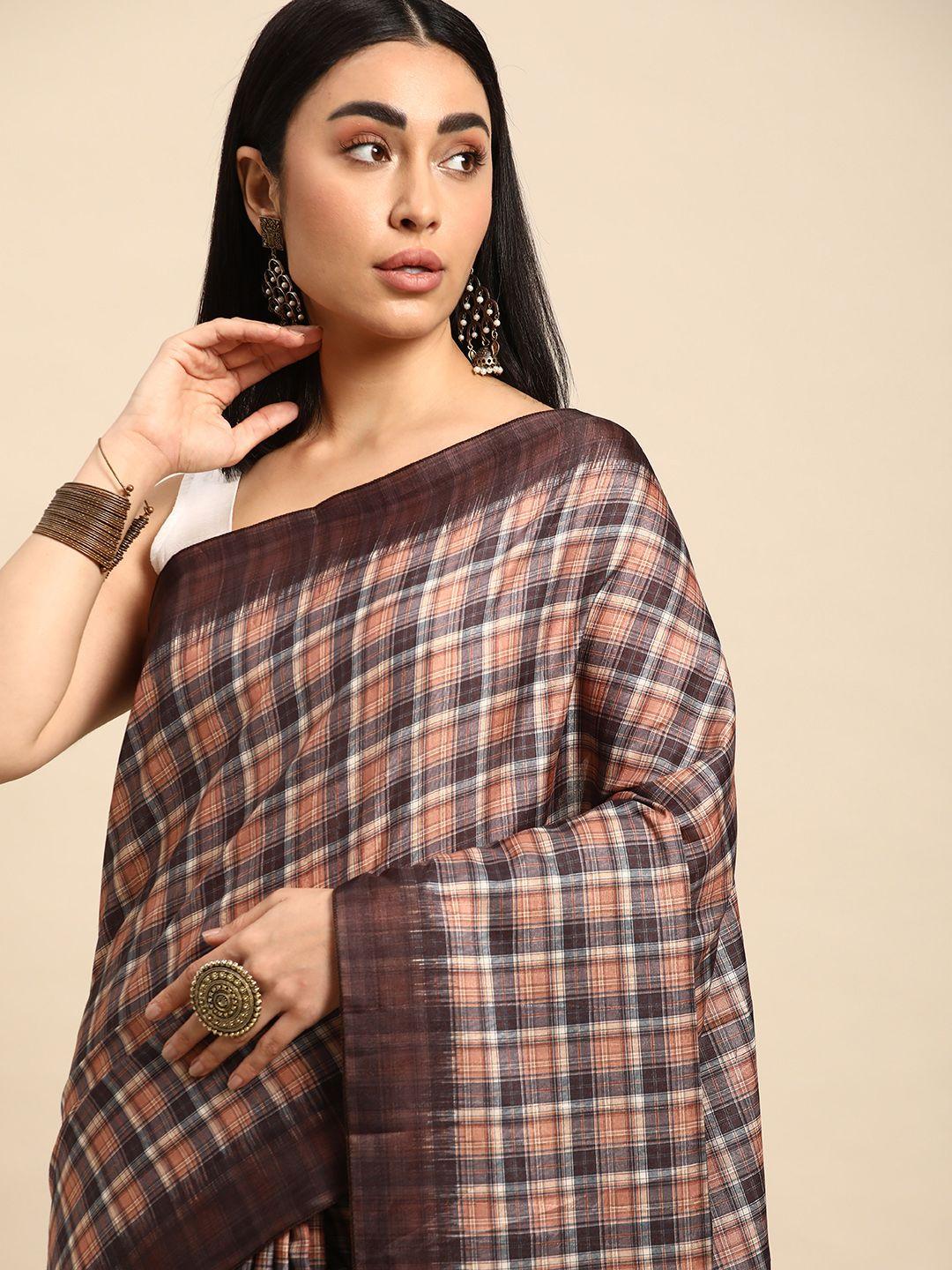 kalyan silks checked pure silk tussar saree