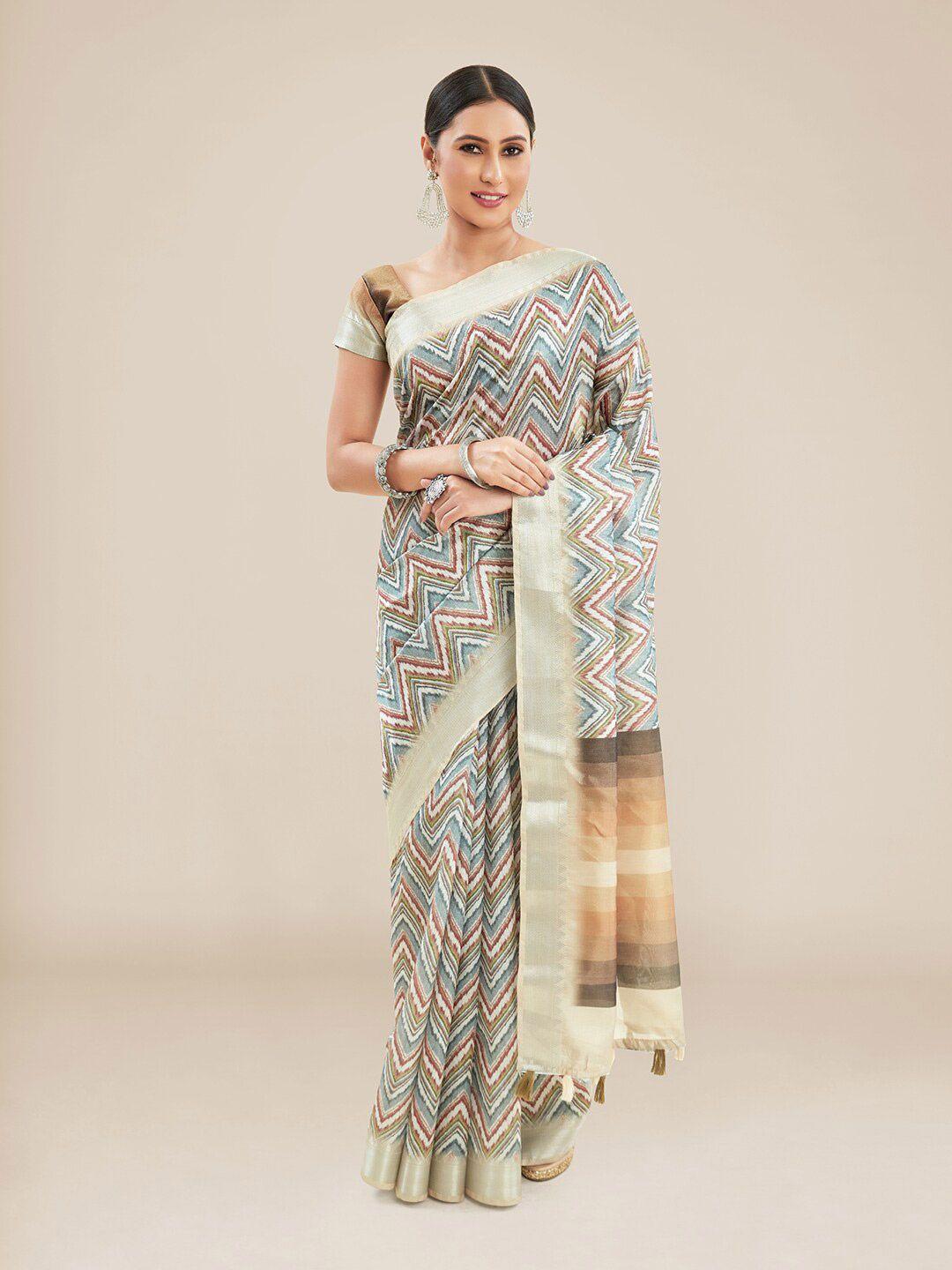 kalyan silks chevron printed zari maheshwari saree