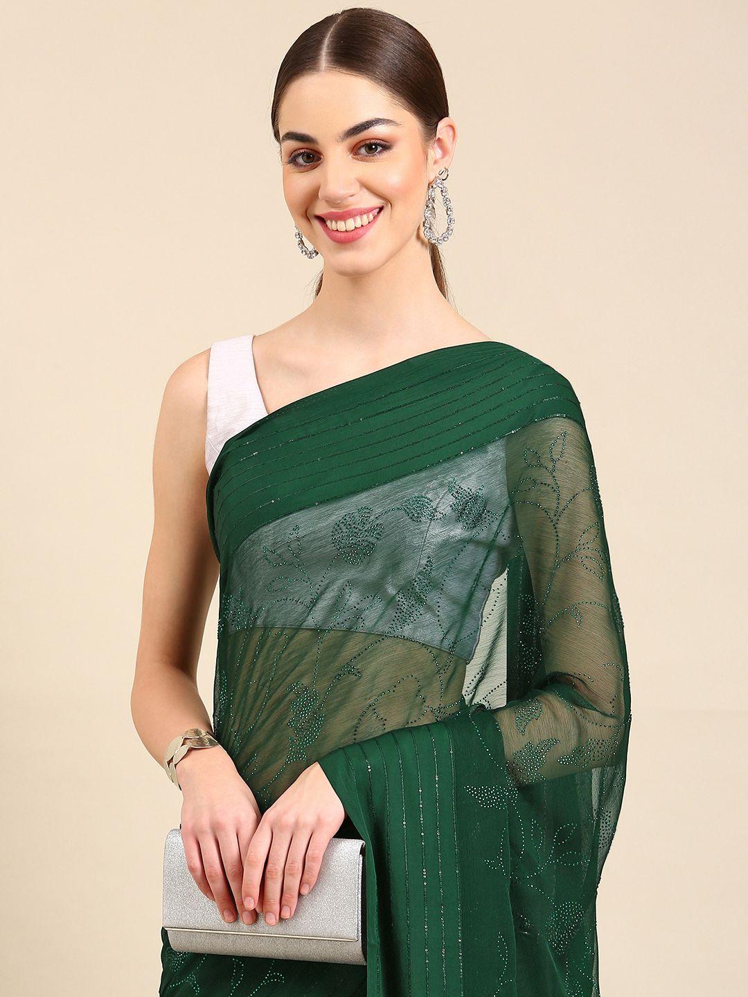 kalyan silks embellished stones-studded pure chiffon saree