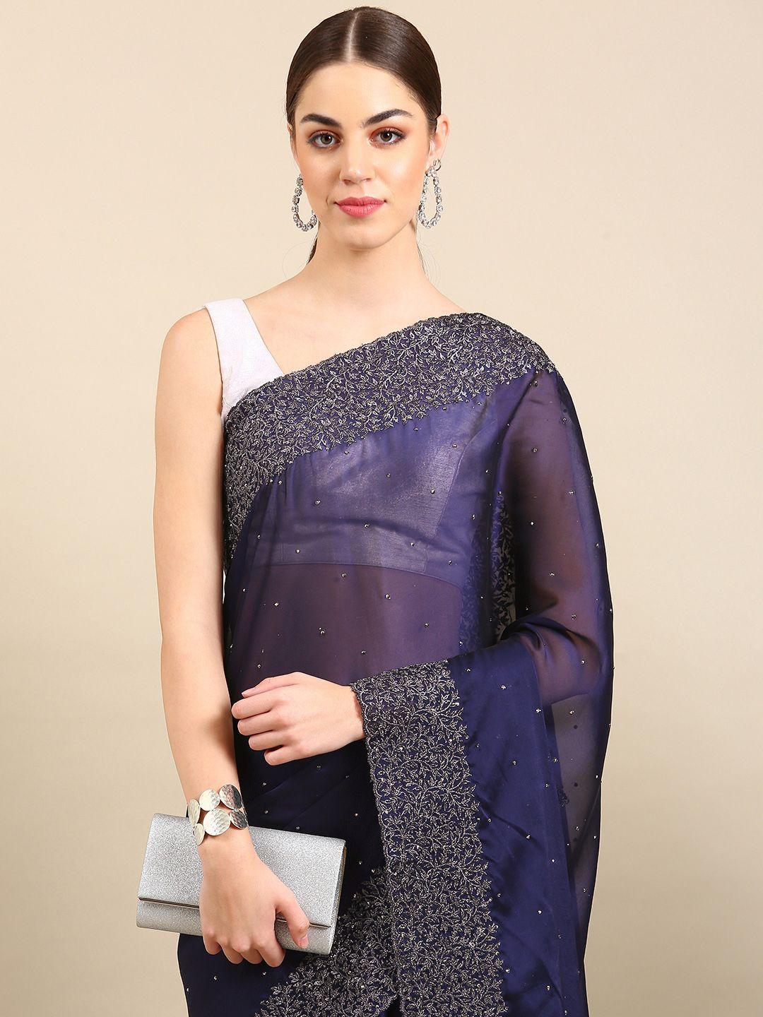 kalyan silks embellished stones-studded pure georgette saree