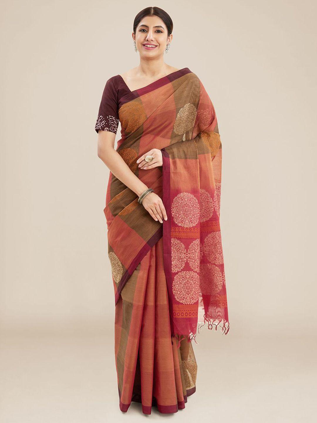 kalyan silks ethnic motif woven design pure cotton chanderi saree