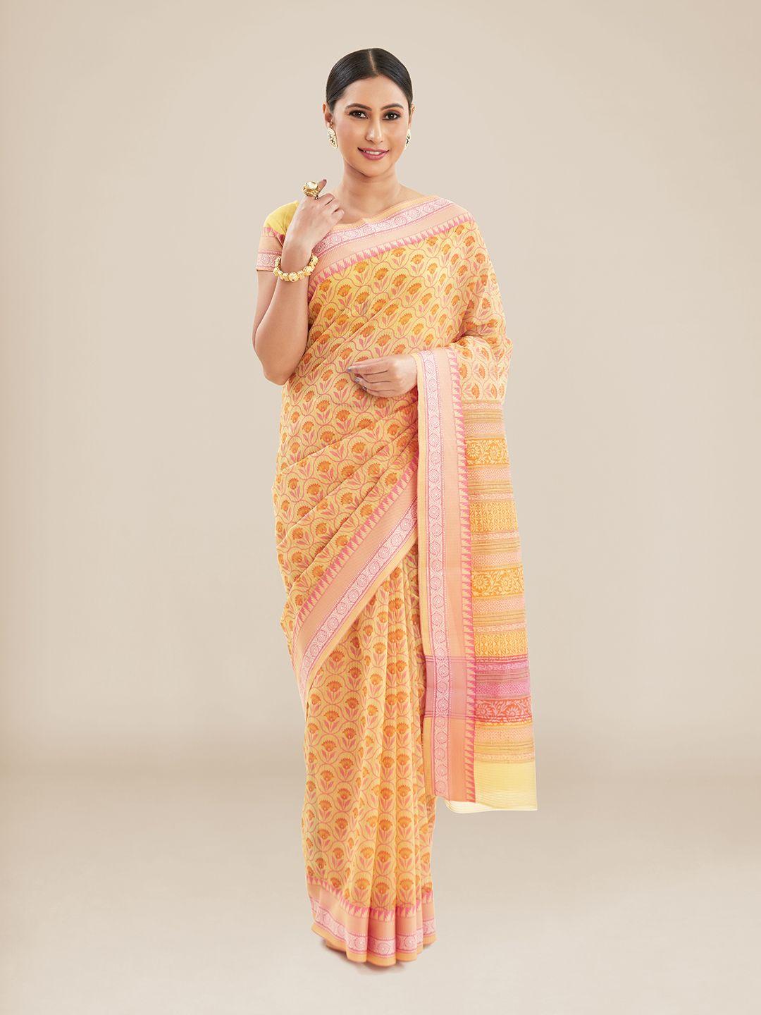 kalyan silks floral printed banarasi saree