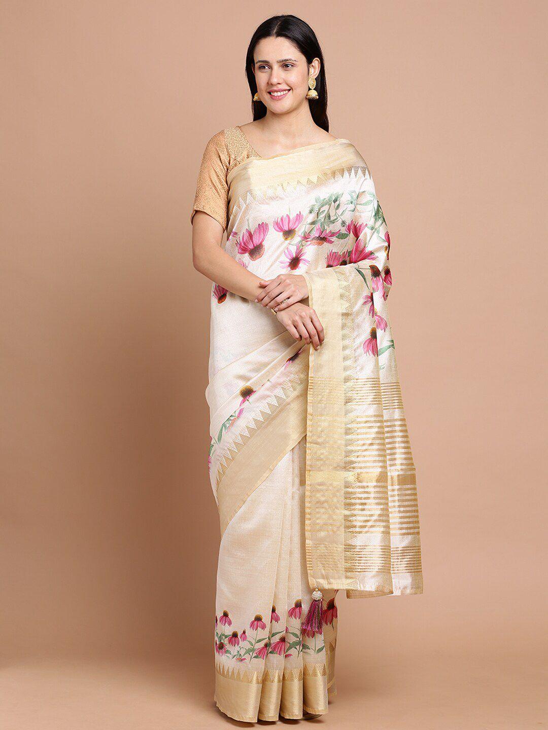 kalyan silks floral printed zari silk cotton saree