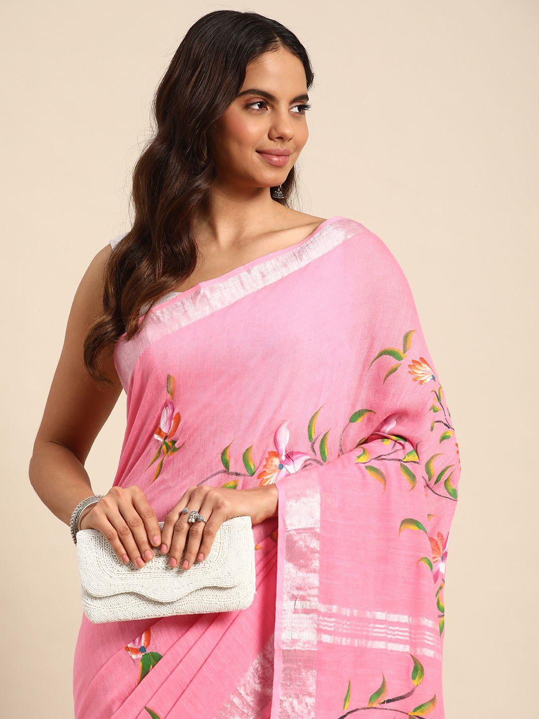 kalyan silks floral pure linen banarasi saree