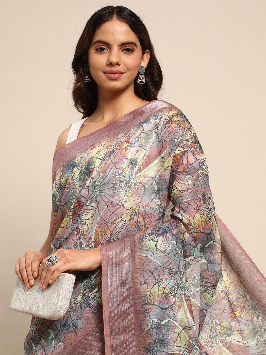 kalyan silks floral pure linen saree