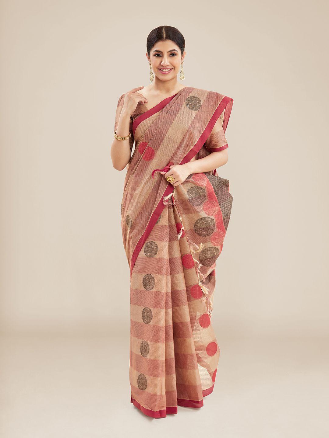 kalyan silks geometric printed woven design pure cotton taant saree