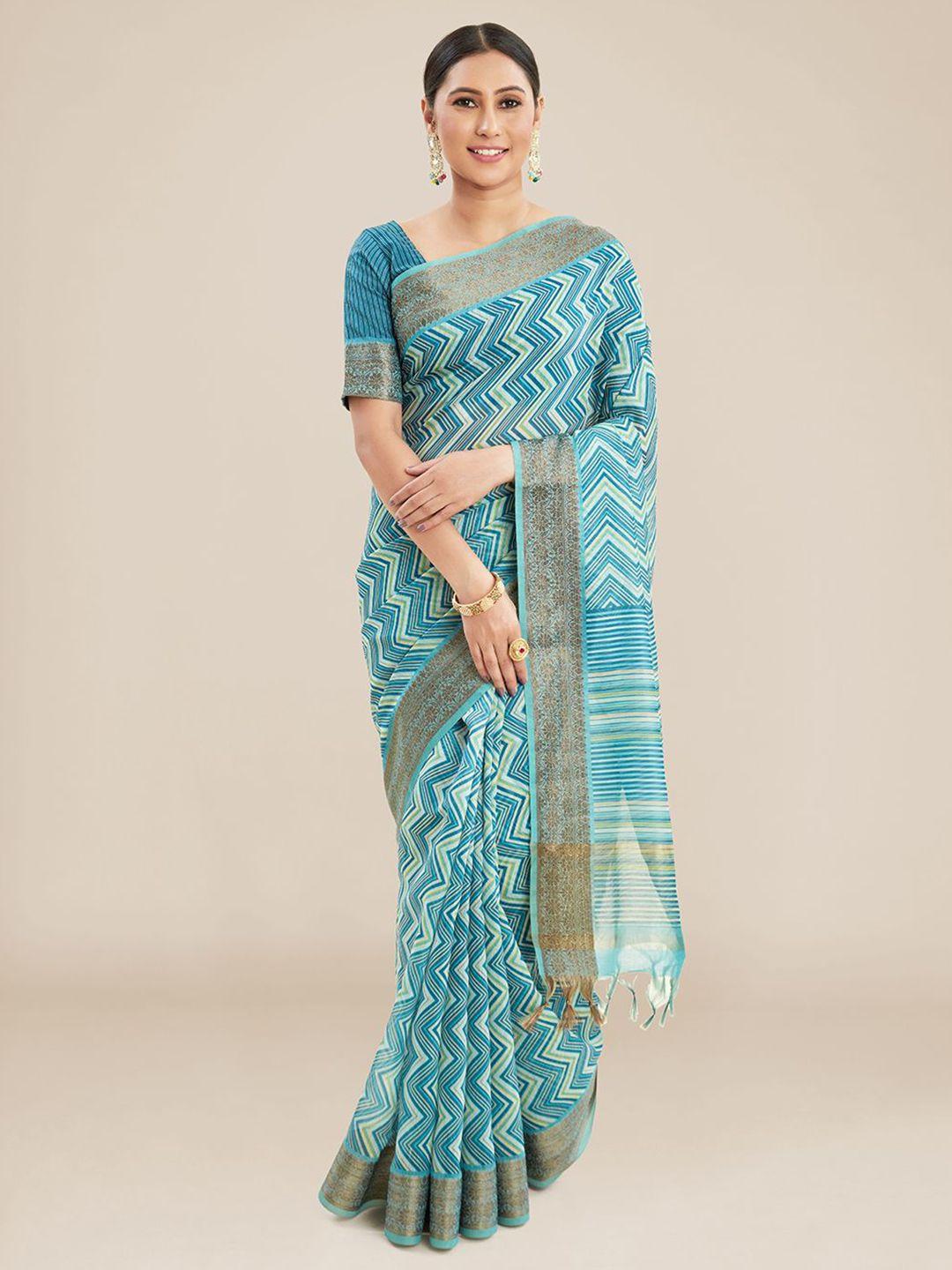 kalyan silks geometric printed zari saree