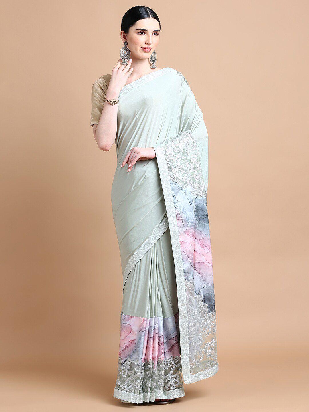 kalyan silks green & pink satin saree