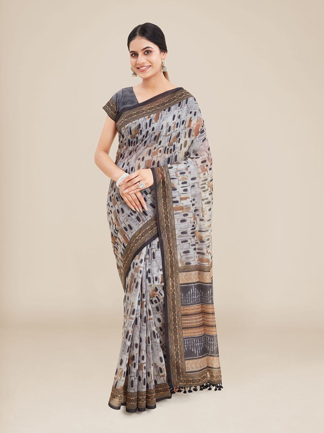 kalyan silks grey & brown silk blend saree